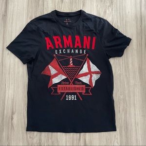 Armani Exchange SAILING FLAGS CREWNECK T-SHIRT XS in Navy